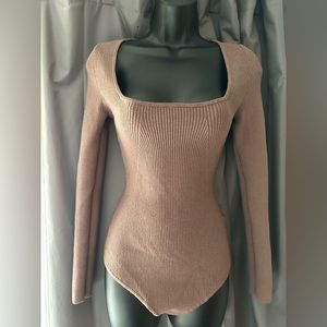 Abercrombie Women's Long-Sleeve Squareneck Sweater Bodysuit in Brown size M